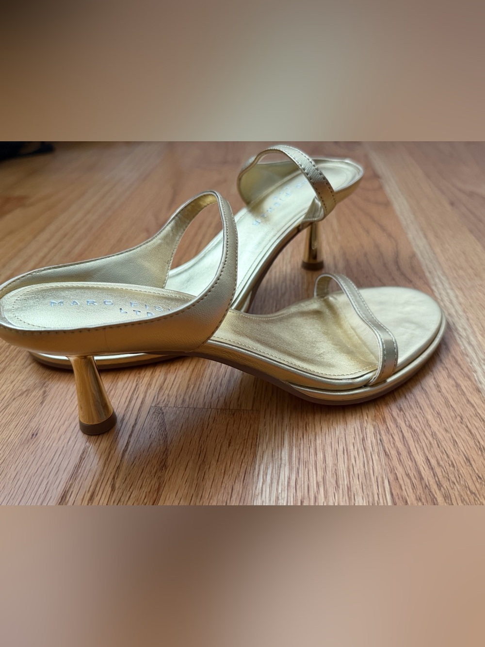 Marc Fisher LTD Gold Alonde Kitten Heel Sandal - Picture 2 of 5